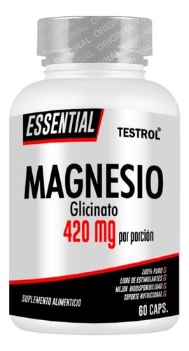 Glicinato De Magnesio 420mg | 60 Caps | Esencial | Testrol Sabor Sin sabor