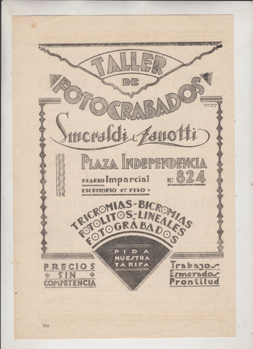 1928 Publicidad De Fotograbados Smeraldi & Zanotti Uruguay