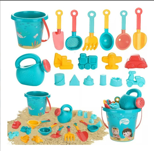 Juguetes De Playa Para Niños - Kit De 18 Piezas Con Cubeta, Palas, Rastrillos Y Moldeadores - Accesorios Para Jugar En La Arena Y Construir Castillos - Juego De Verano Para Niños Y Niñas