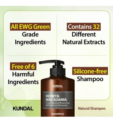 Shampoo Coreano Kundal 97% Extractos Naturales Sin Siliconas