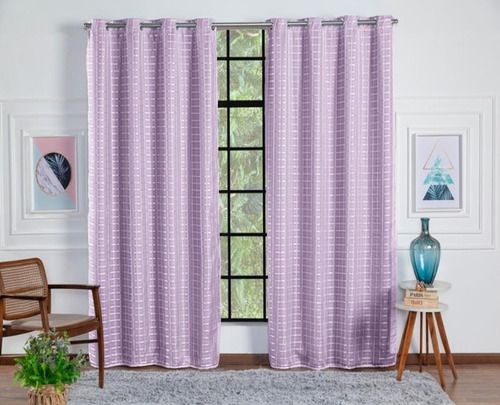 Cortina Blackout Pvc Com Tecido Voil Xadrez 2,80 X 2,30 Sala Cor Cortina Lilas