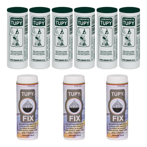 Kit 6 Corante Tupy Verde Tingir Tecido Roupa +3 Tupy Fixador