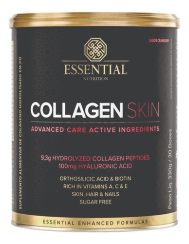 Suplemento em pó Essential Nutrition  Collagen Skin colágeno sabor cranberry em lata de 330g