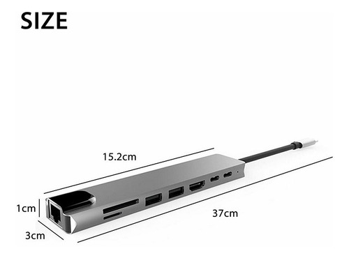 Imagen 5 de 6 de Usb C A Hdmi Hub 8 En 1 Usb 3.0 Micro Sd Y Ethernet Usb C