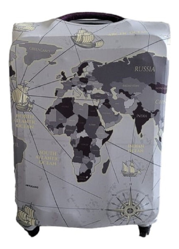 Funda Protectora Cubre Valija Chica Carry On - Mapa Gris