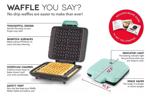 Waflera Dash Grande Cuadrada 4 Waffles 2 Tiras Antiadherente