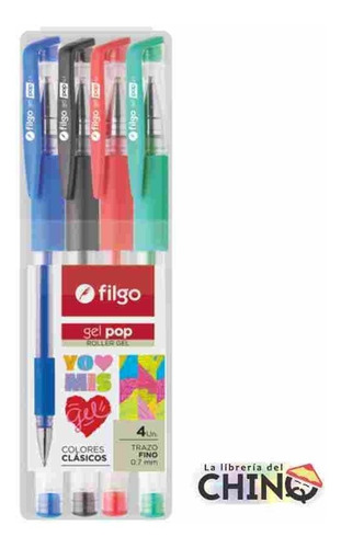 Estuche X4 Roller Filgo Gel Pop  4 Colores Classic Trazo 1mm