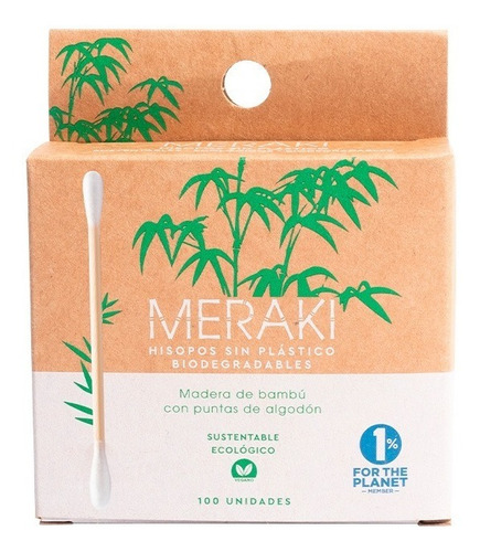 Imagen 1 de 6 de Hisopos De Bambú Biodegradables Vegano Meraki Caja X 100 Uni