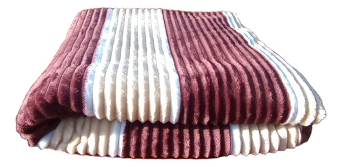 Frazada Edredon Acolchado Corderito 2 Plazas Plush Soft Marrón Rayas