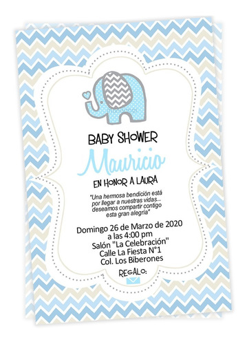 Invitacion Elefantito Elefante  Baby Shower Digital Imprime