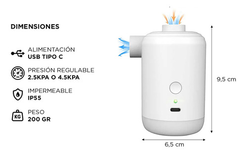 Inflador Portátil Eléctrico Gadnic Ajustable Usb 600 L/min