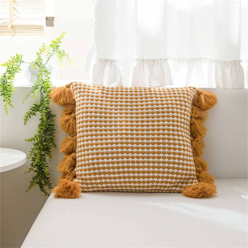 Almohada Tejida Con Borlas De Estilo Escandinavo Para Sofá,