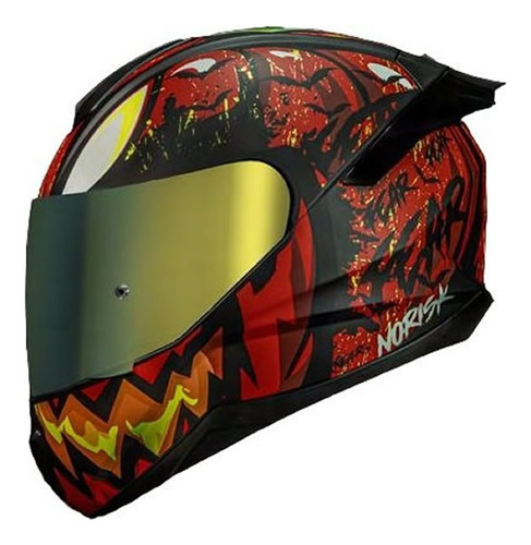 Capacete Norisk Ff802 Razor Halloween Preto Laranja Fosco