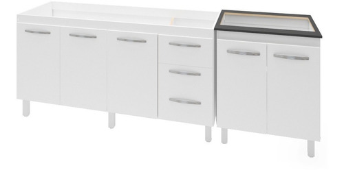 Gabinete Para Pia De 150 Cm Com Balcão Para Cooktop 5 Bocas Cor Branco Frente Branca