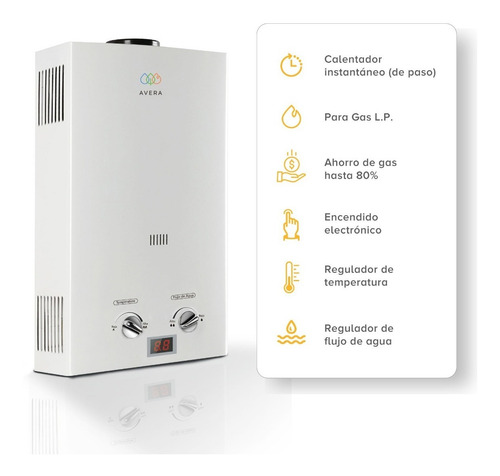 Imagen 3 de 10 de Calentador De Agua Para 1.5 Servicios. Gas Lp. Avera C8l.