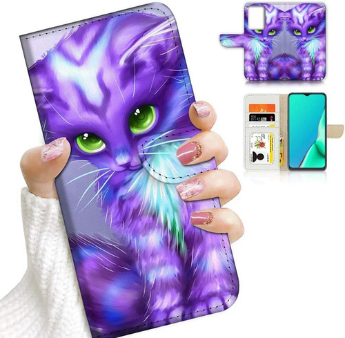 Funda Gatito Violeta Billetera Para Samsung Galaxy S21 Ul...