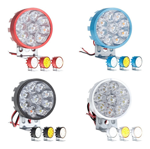 Faro 9 Led Redondo Bicolor Blanco Ambar Auxiliar Auto Moto F