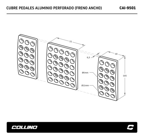 Imagen 2 de 3 de Cubre Pedales Deportivos Auto Freno Ancho Collino Pedalera