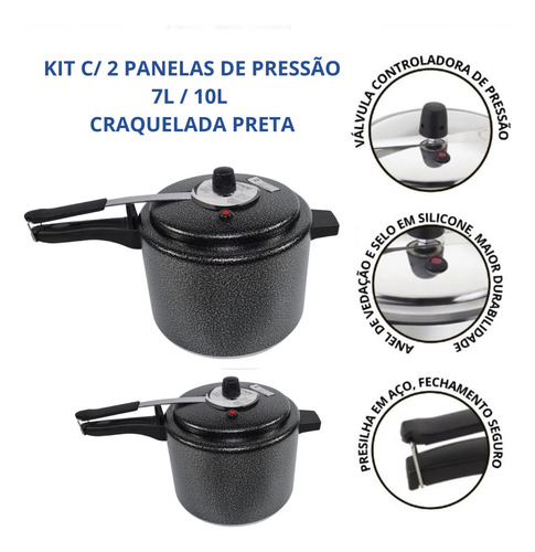 Kit 2 Panelas De Pressão 7 Litros E 10 Litros Craquelada