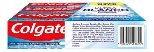 Pasta Dental Ultra Blanco con MicroCristales Limpiadores 3 Unidades De 90g Colgate