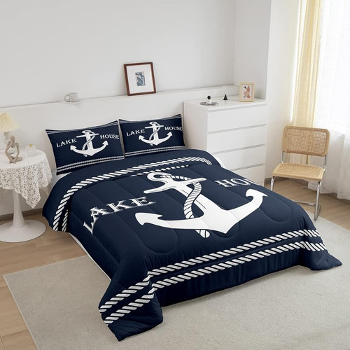 Lake Home Camper Comforter Set Queen Size,nautical Anchor Be