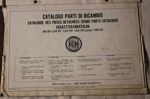 Gilera 98ss A 150 5v 1969 Catalogo De Repuestos (Usado)