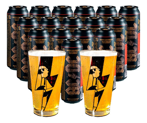 Pack 16 Cervezas Acdc Pale Lager 568ml + 02 Vasos