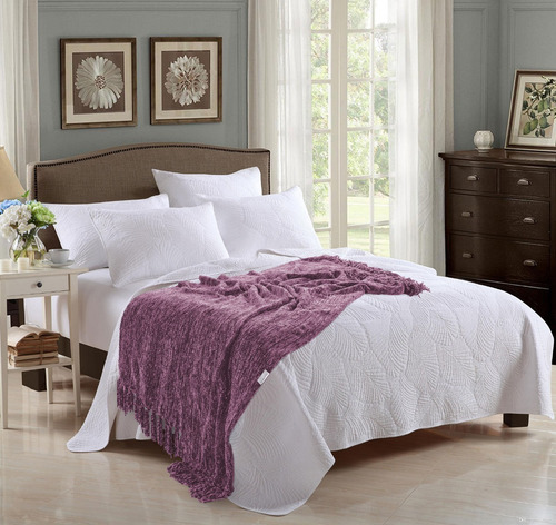 Imagen 2 de 3 de Pie De Cama Manta Tejida Chenille Importada Usa Lila Claro