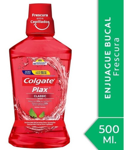 Colgate Plax Classic Enjuague Bucal Sin Alcohol X 500 Ml