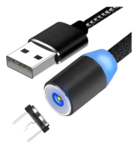 Cable Magnetico Iman Usb A Tipo Micro Usb Carga Datos Color Negro