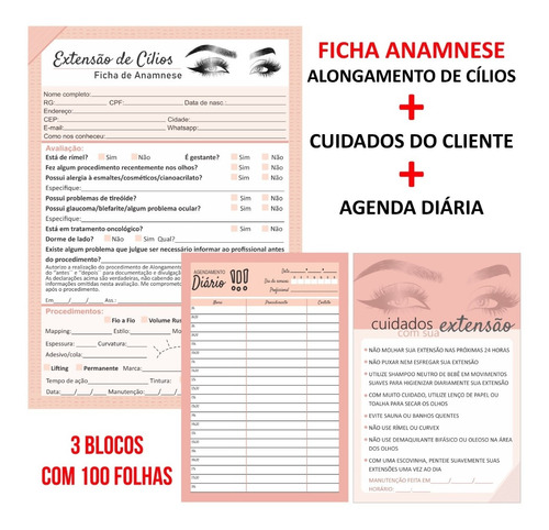 Ficha Anamnese Alongamento De Cílios + Cuidados + Agenda