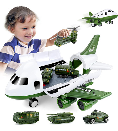 Modelo De Avión Simulado + Set De 6 Camiones De Bomberos