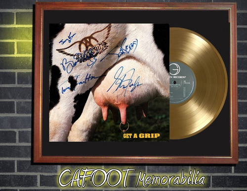 Aerosmith Get A Grip Tapa Lp Firmada Disco Oro Enmarcados