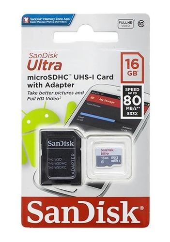 Tarjeta de memoria SanDisk SDSQUNS-016G-GN3MA Ultra con adaptador SD 16GB