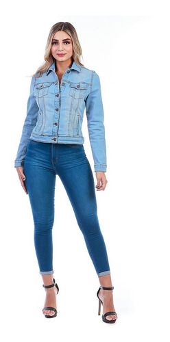 Imagen 6 de 6 de Chamarra De Mezclilla Stretch Ajustable Para Dama Azul Medio