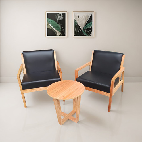 Combo 2 Sillones Ypf + Mesa Ratona Redonda Todo Paraiso Negro Liso