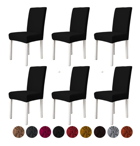 6 Fundas Elástica Cubre Silla Comedor Strech Ajustable Color Color Negro