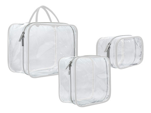 Kit Necessaire Frasqueira Viagem Bolsa Transparente 3pçs Bco Cor Branco