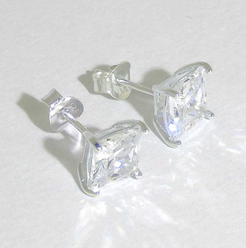 Imagen 3 de 7 de Aros Plata 925 Cuadrados Cubic Engarzados 7mm Garantía