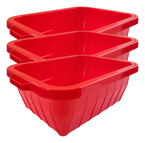 Kit 3pz Tina O Palangana De Plástico Rectangular 30 Litros Color Rojo