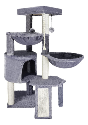 Torre Para Gatos Con Rascadores Y Dos Hamacas Color Gris