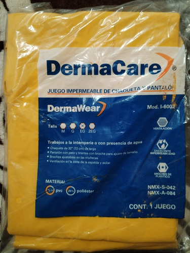 Impermeable Dermacare Amarillo Talla Xl. Trabajo/motocicleta