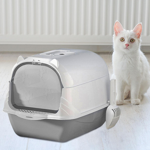 Bandeja De Inodoro Para Gatos Completamente Cerrada, Gris