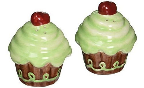 Salero Y Pimentero Cupcake Verde, 2-1/2 