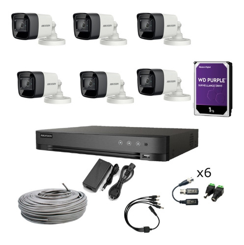 Kit Dvr Hikvision 8ch + 6 Cam 1080p + Fuente+cables+ 1tb Hdd