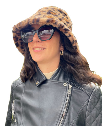 Gorro Piluso Piel Sintetica Animal Print Marron Beige Negro M Animal Print