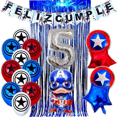 Combo Kit Deco Globos Capitán América+numero70cm+cortina