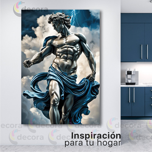 Cuadro Canvas Escultura Dios Griego Azul 130x90 Esc46