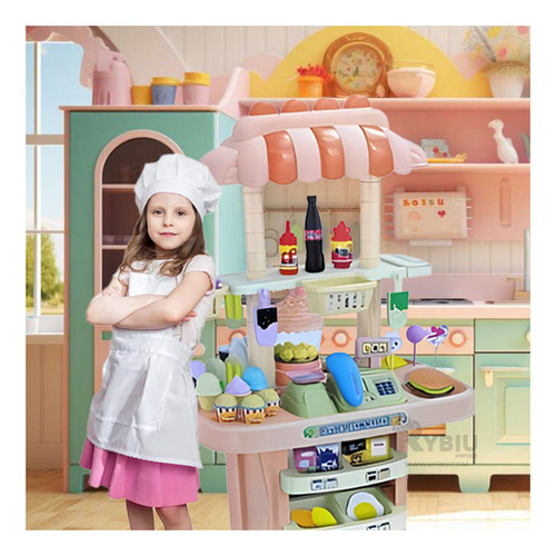 Coche De Comida Chatarra Con Accesorios De Color Rosado