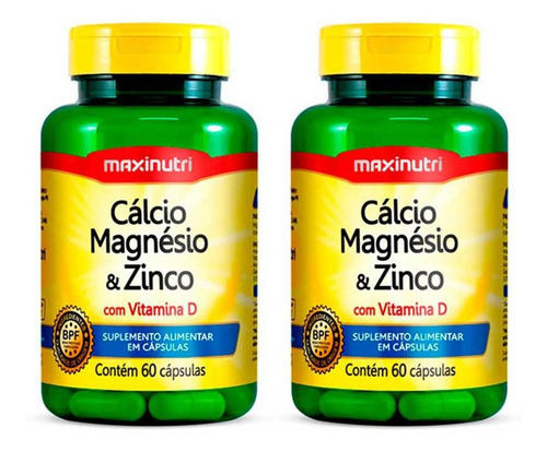 Kit 02 vitaminas de calcio, magnesio y zinc, 60 cápsulas Maxinutri, sin sabor, sin sabor